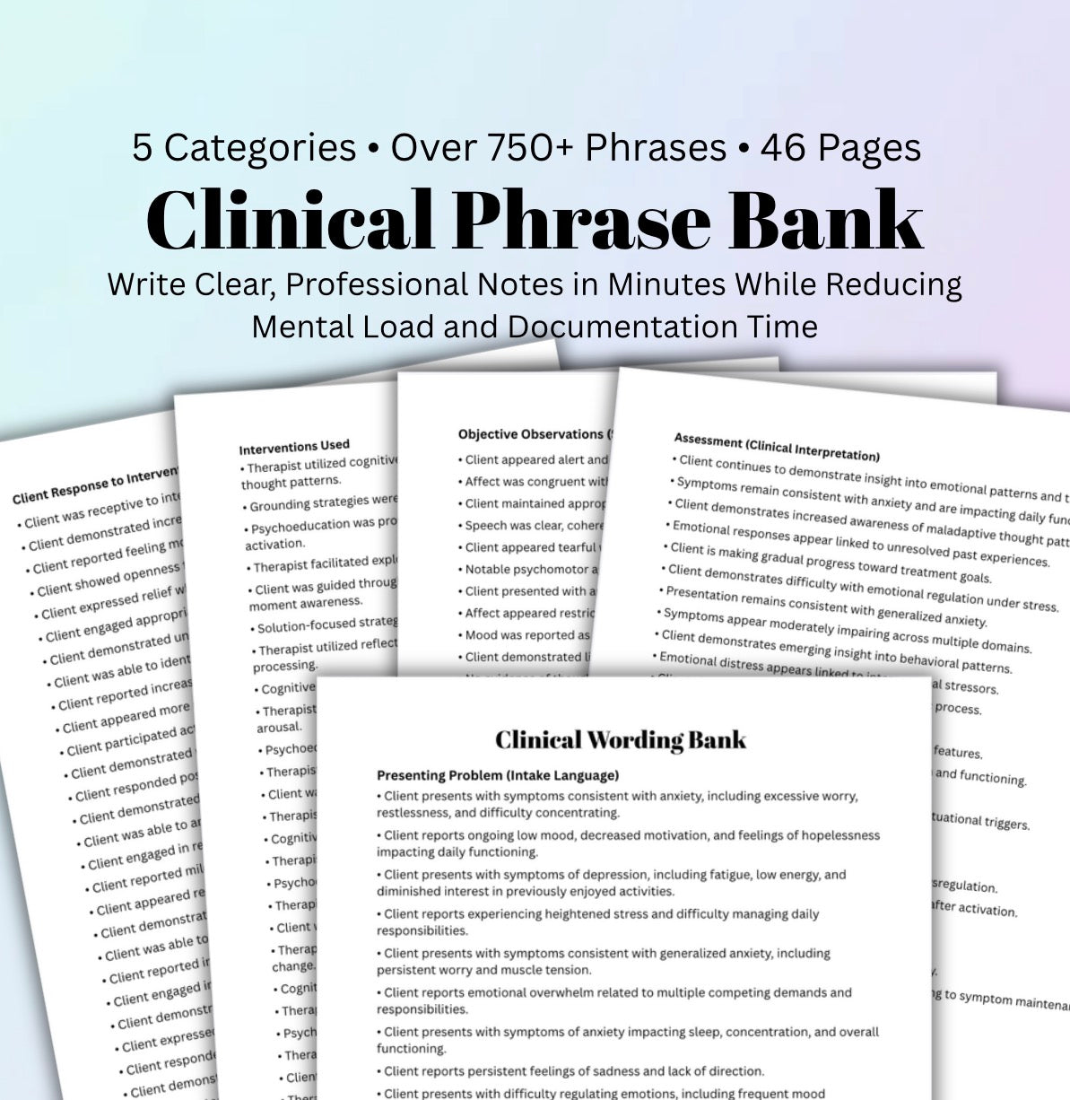 Therapist Documentation Wording Vault SOAP DAP BIRP Notes Copy & Paste Clinical Phrase Bank