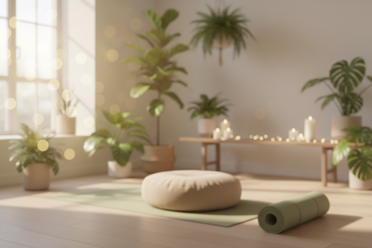 Blurred meditation space with plants