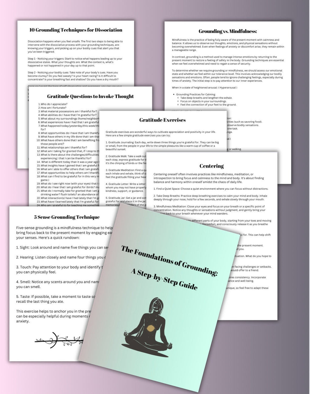 Grounding Techniques Guide, Mindfulness CBT, Emotional Health (PDF)