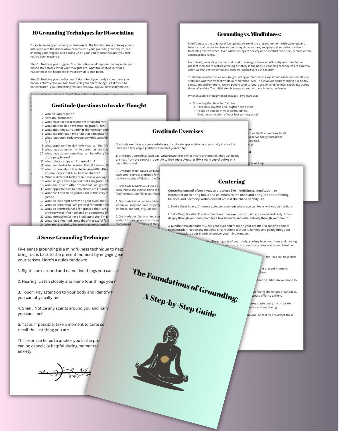 Grounding Techniques Guide, Mindfulness CBT, Emotional Health (PDF)