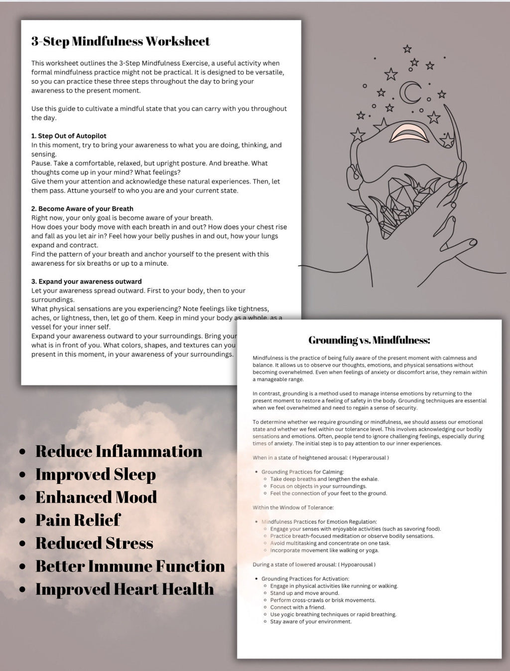 Grounding Techniques Guide, Mindfulness CBT, Emotional Health (PDF)