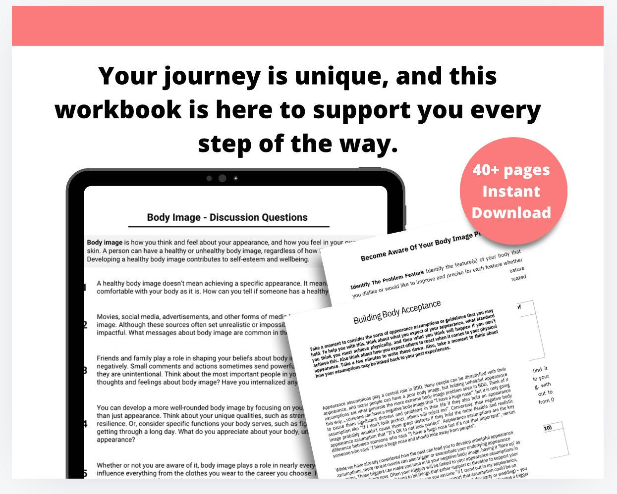 Body Dysmorphia Workbook & Worksheets, Positive Body Image (PDF)
