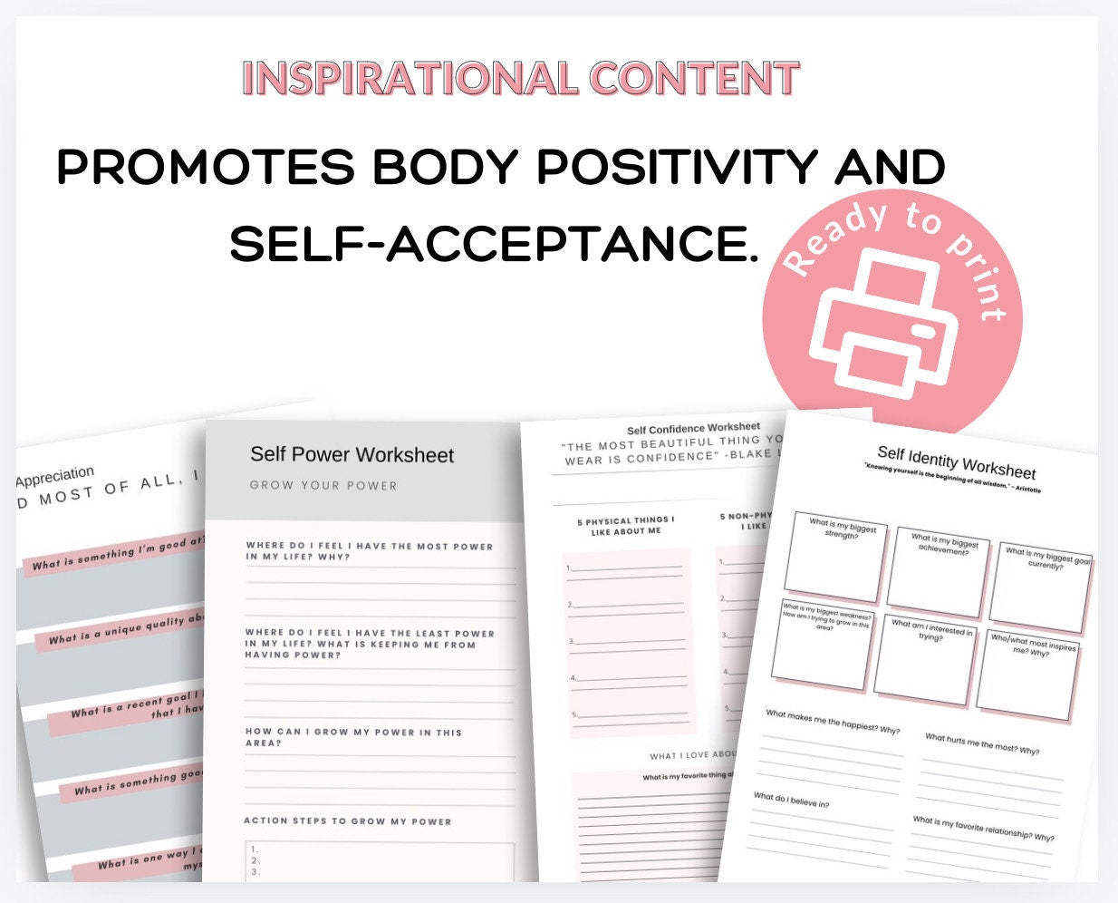 Body Dysmorphia Workbook & Worksheets, Positive Body Image (PDF)