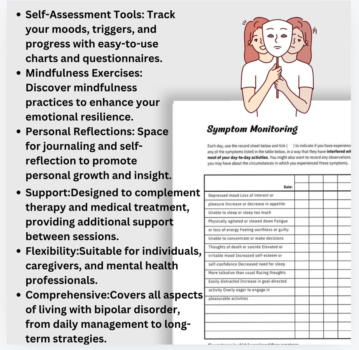 Bipolar Disorder Workbook: Mood Tracker, Coping Skills (PDF)