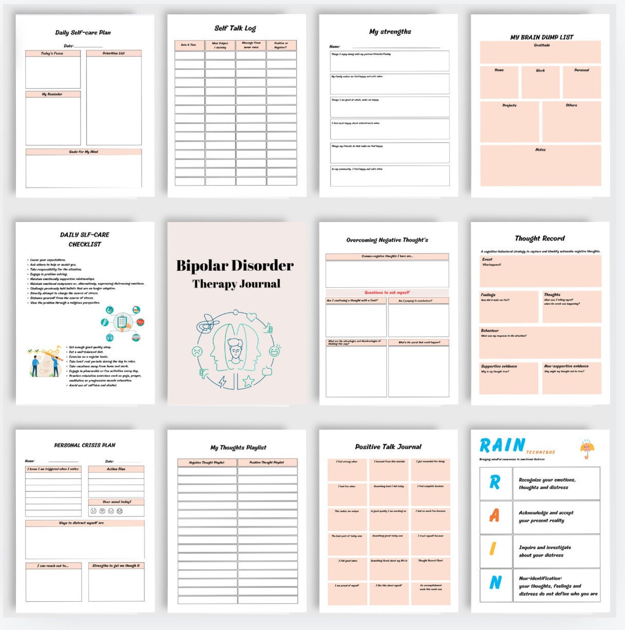 Bipolar Disorder Workbook: Mood Tracker, Coping Skills (PDF)