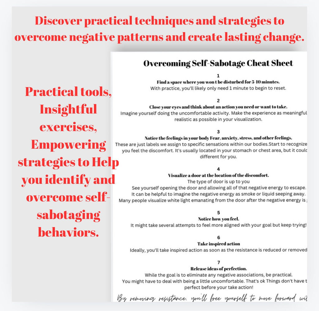 Self-Sabotage Workbook: Mindfulness, Negative Thoughts (Printable PDF)