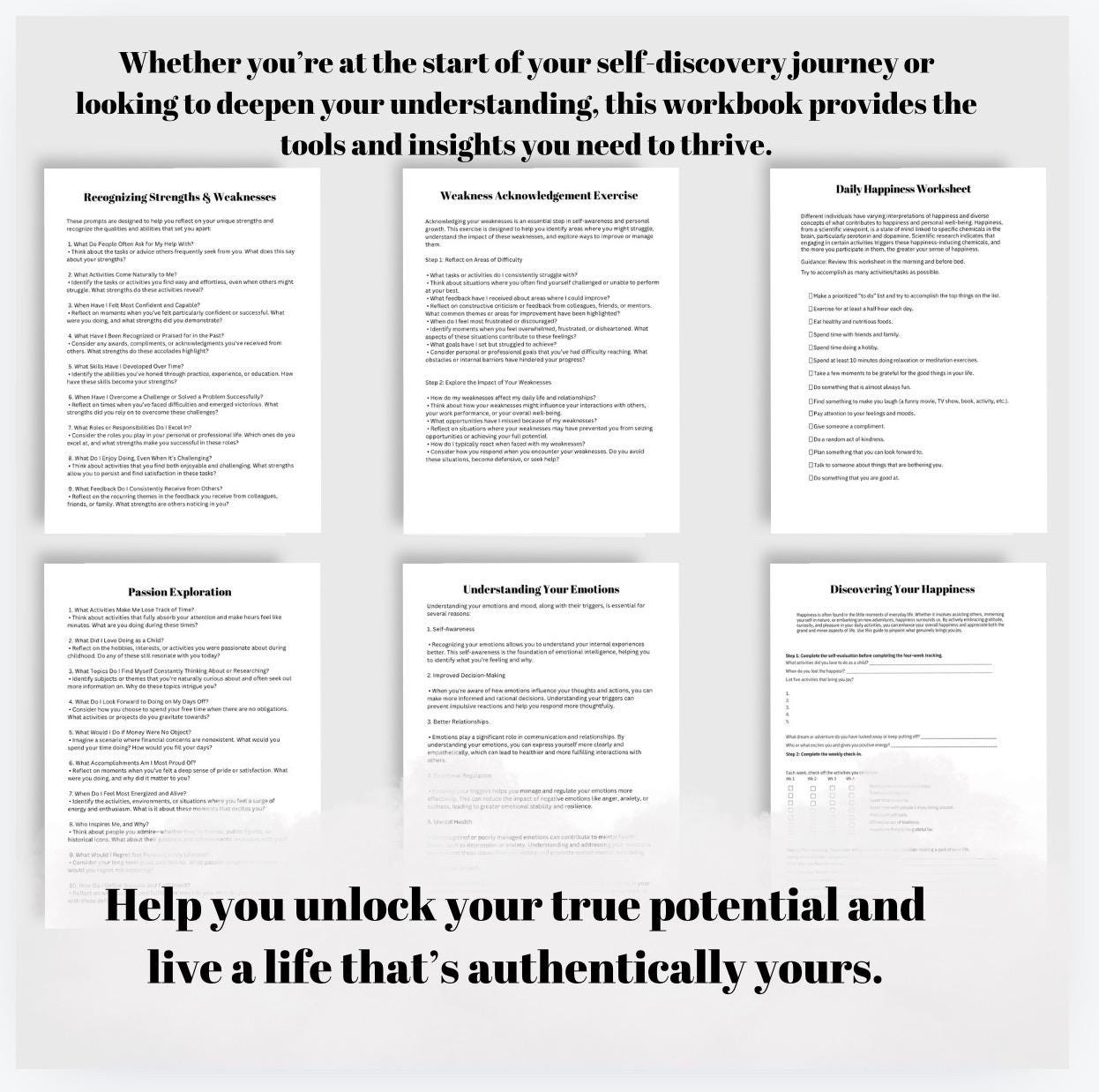 Self Discovery Workbook, Personal Growth Roadmap (PDF Pattern)