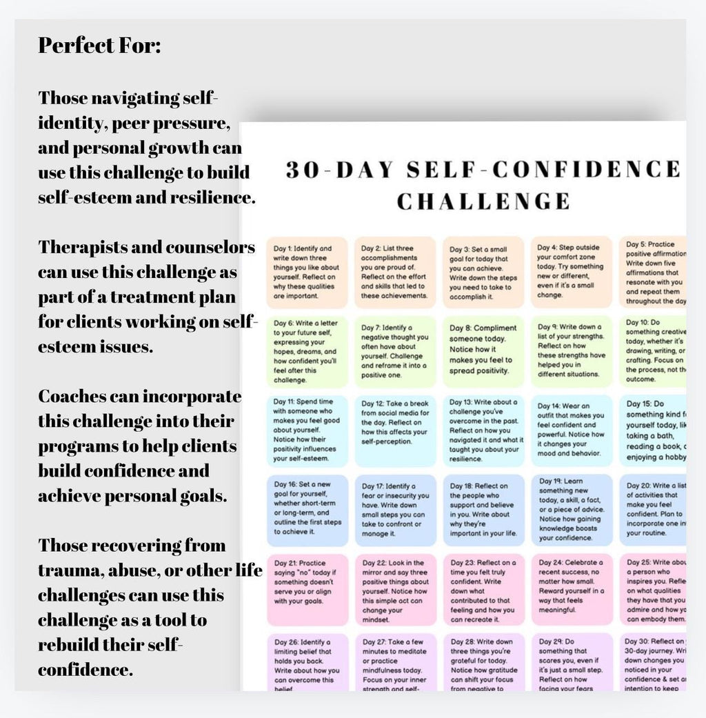 Self-Confidence Challenge: 30-Day Printable Growth Tool (Digital Download)