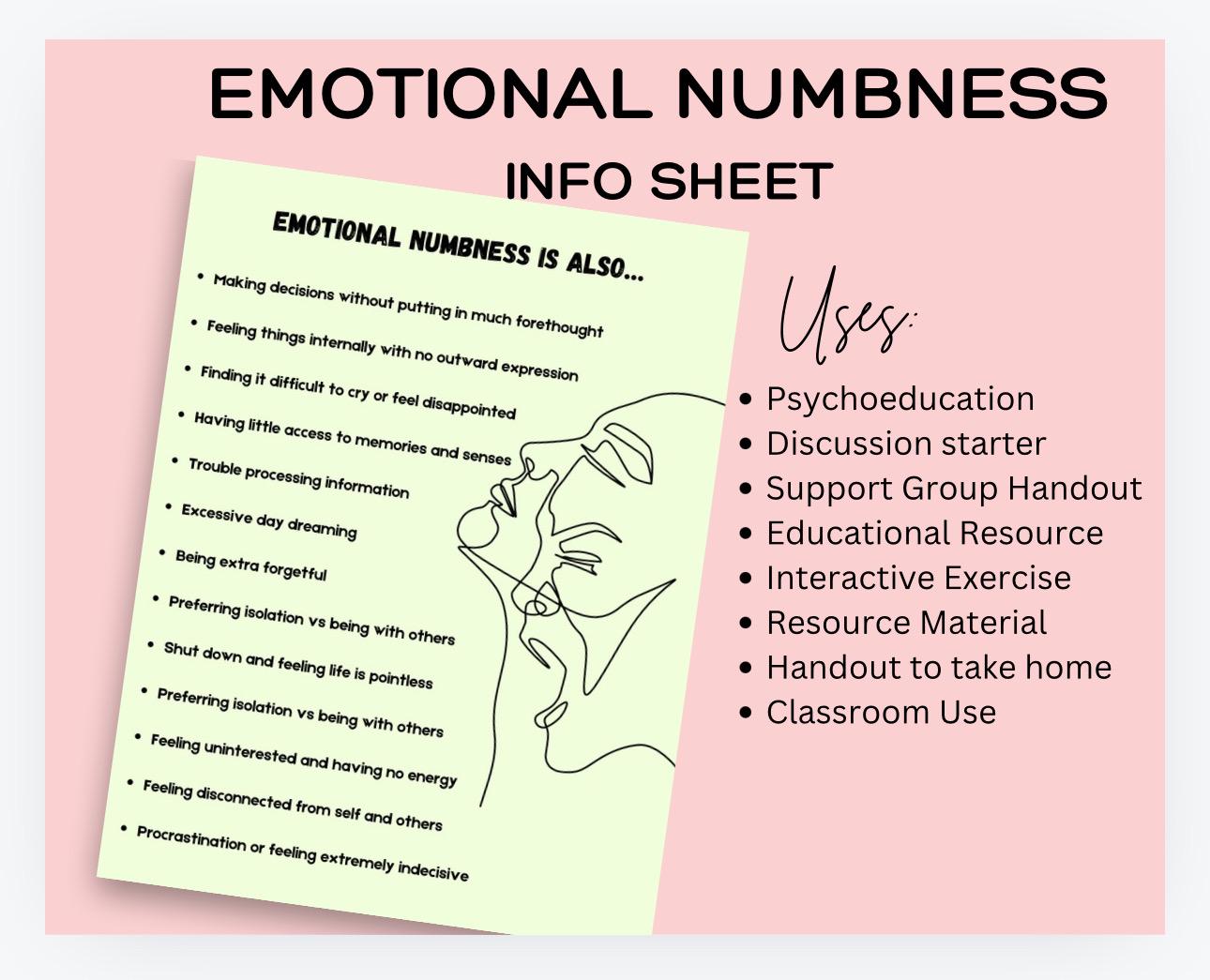 Emotional Numbness Handout, Therapy Toolkit (PDF, PNG)