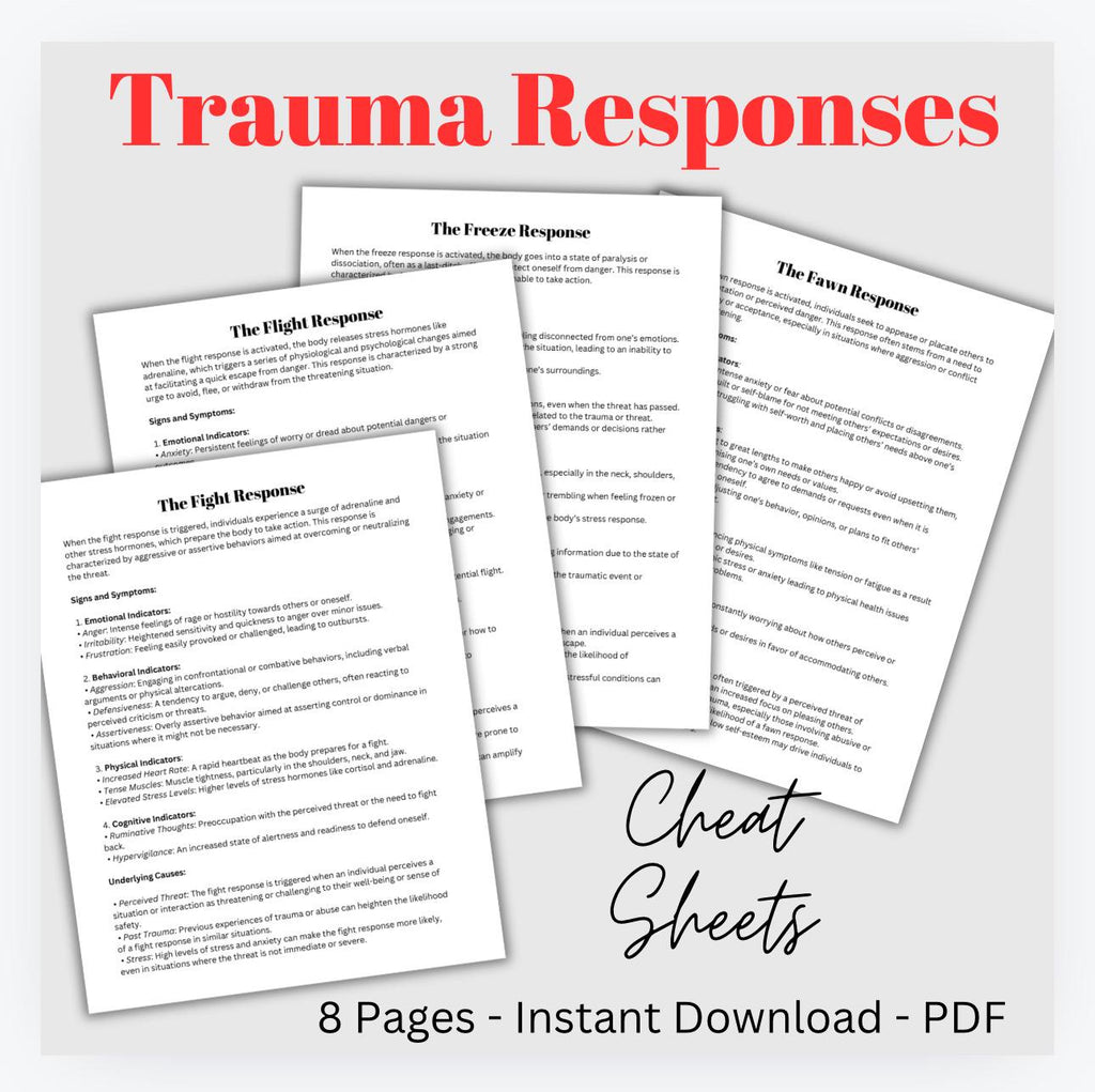 Trauma Responses Cheat Sheets Progress Notes Progress Therapy Tools Clinical Resource