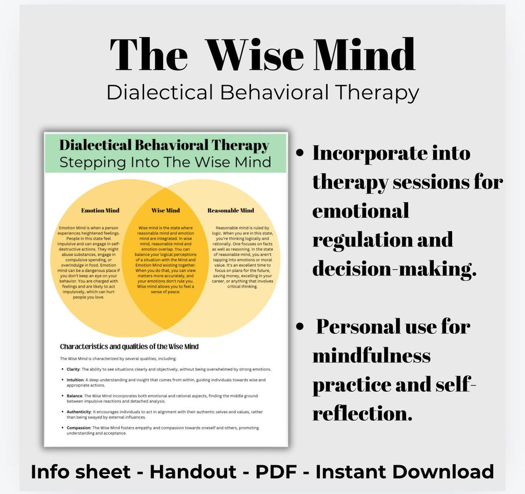 DBT Wise Mind Printable Bundle: Therapy, Emotional Regulation (Infosheet)