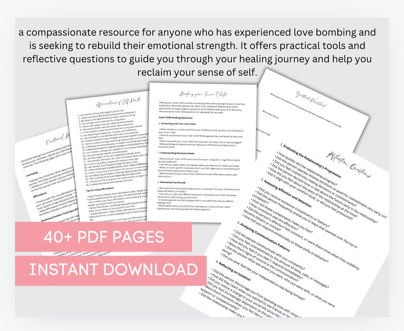 Love Bombing Recovery Worksheets, Toxic Relationship Abuse (PDF)