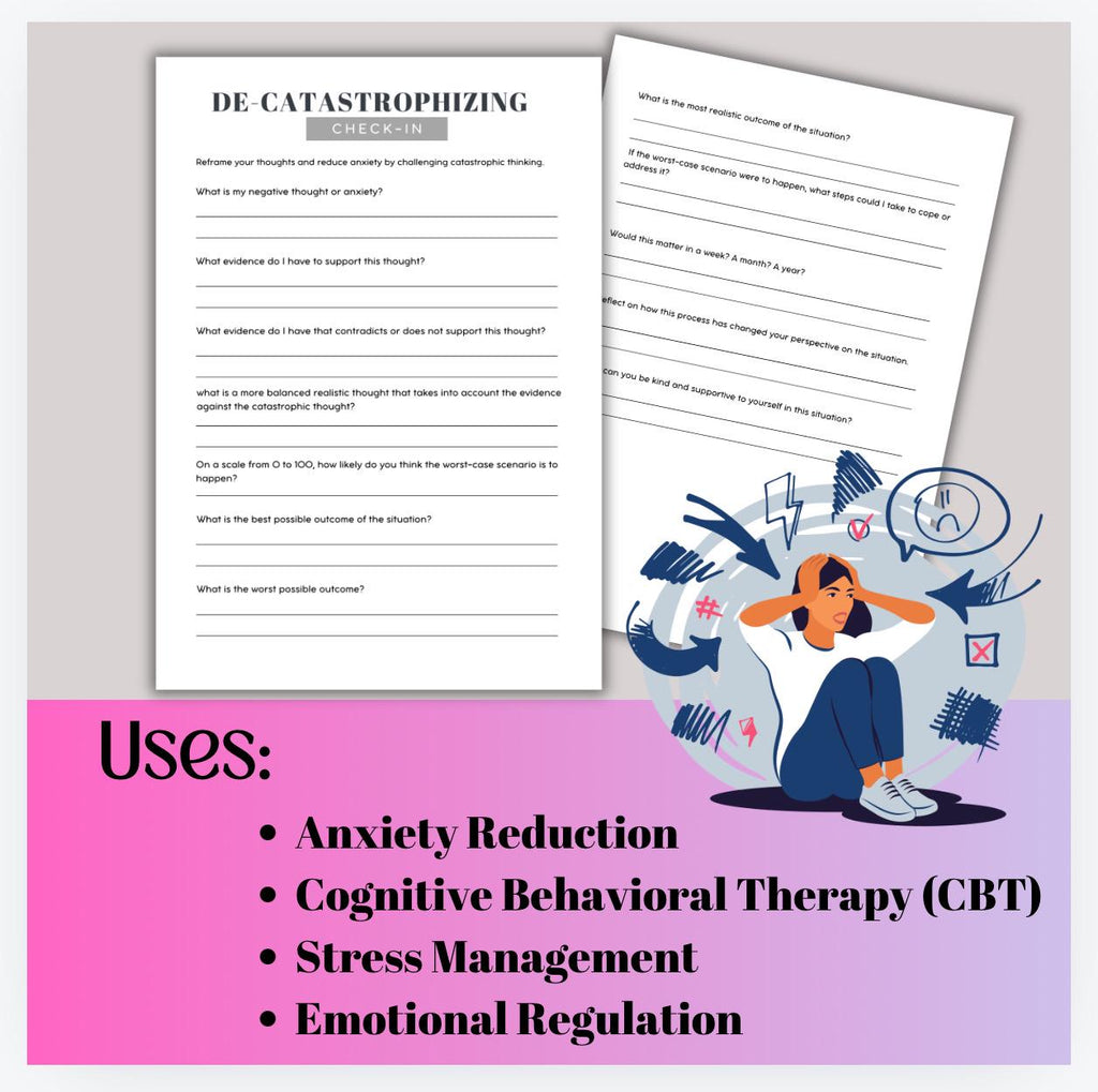 Decatastrophizing Worksheet Catastrophic Thinking CBT Therapist Tool to Reduce Anxiety Negative Thought Patterns PDF