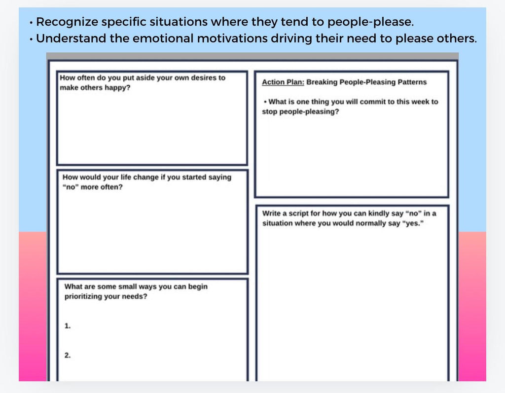 People Pleaser Recovery Printable Therapy Tool Emotional Regulation Therapist Resource Boundaries Exercise