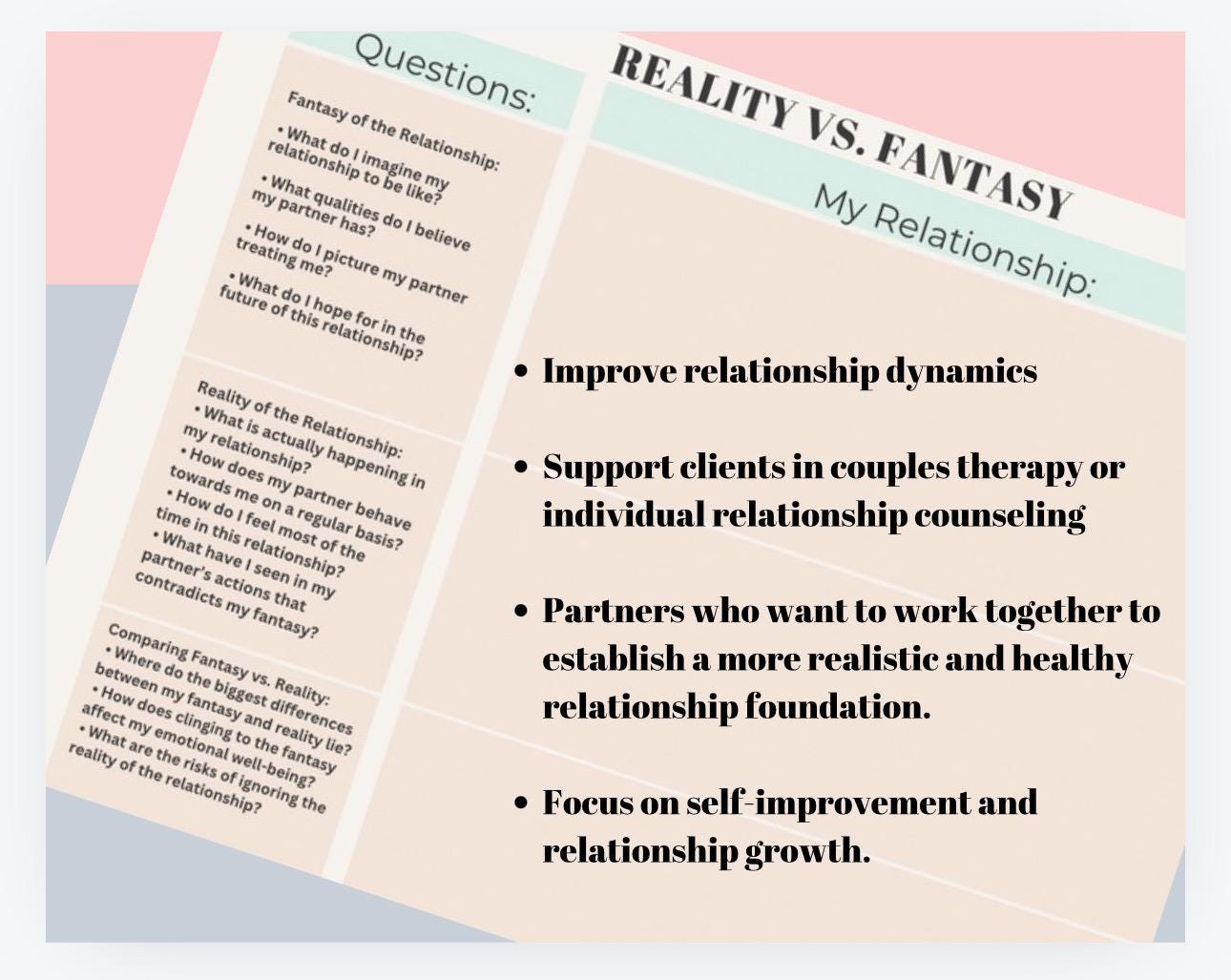 Relationship Fantasy vs Reality Worksheet (PDF)