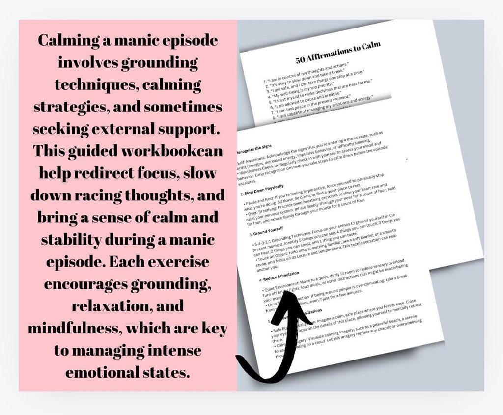 Manic Episode Self-Care Journal, Affirmations & Grounding (Digital Download)