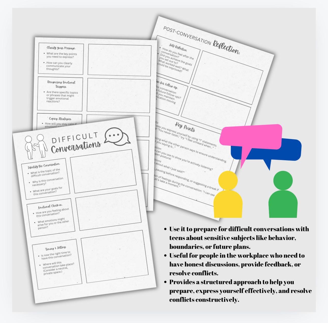 Difficult Conversations Worksheet, Communication Skills (PDF Therapy Toolkit)