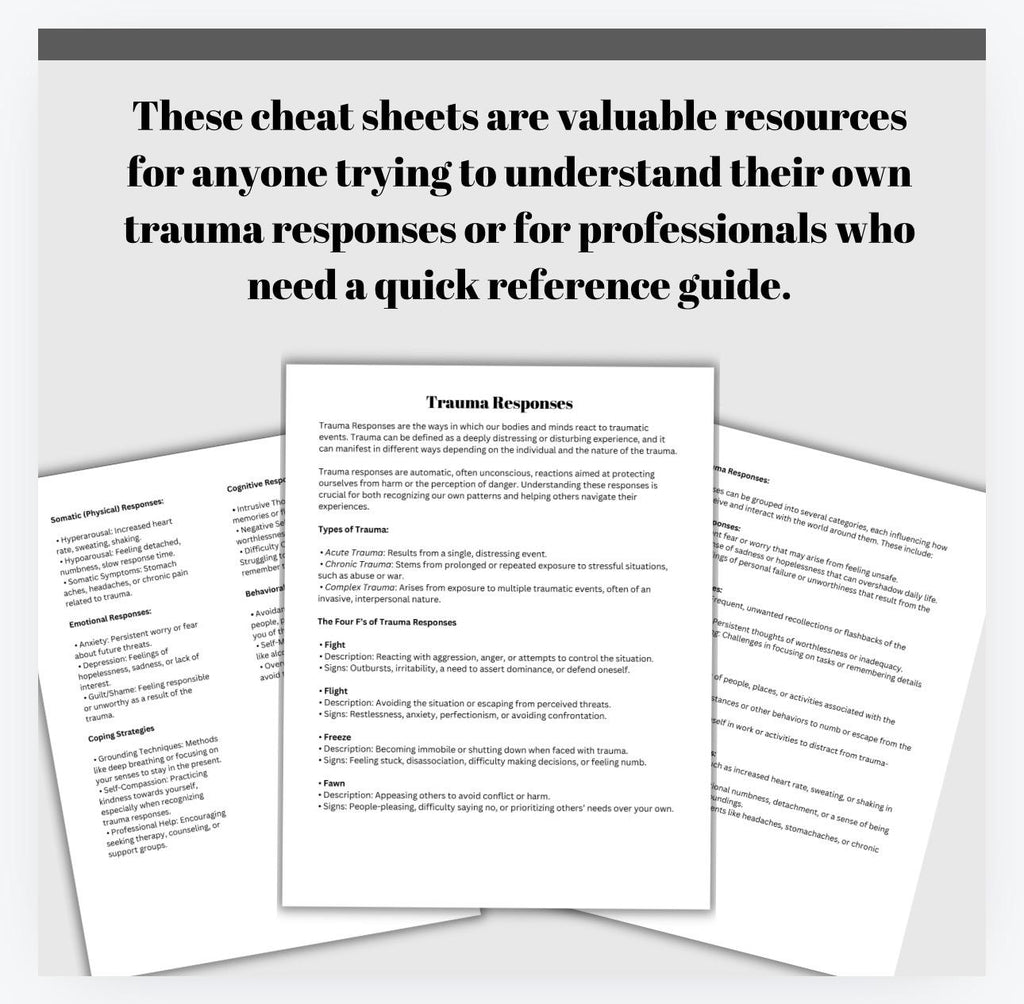 Trauma Responses Cheat Sheets Progress Notes Progress Therapy Tools Clinical Resource