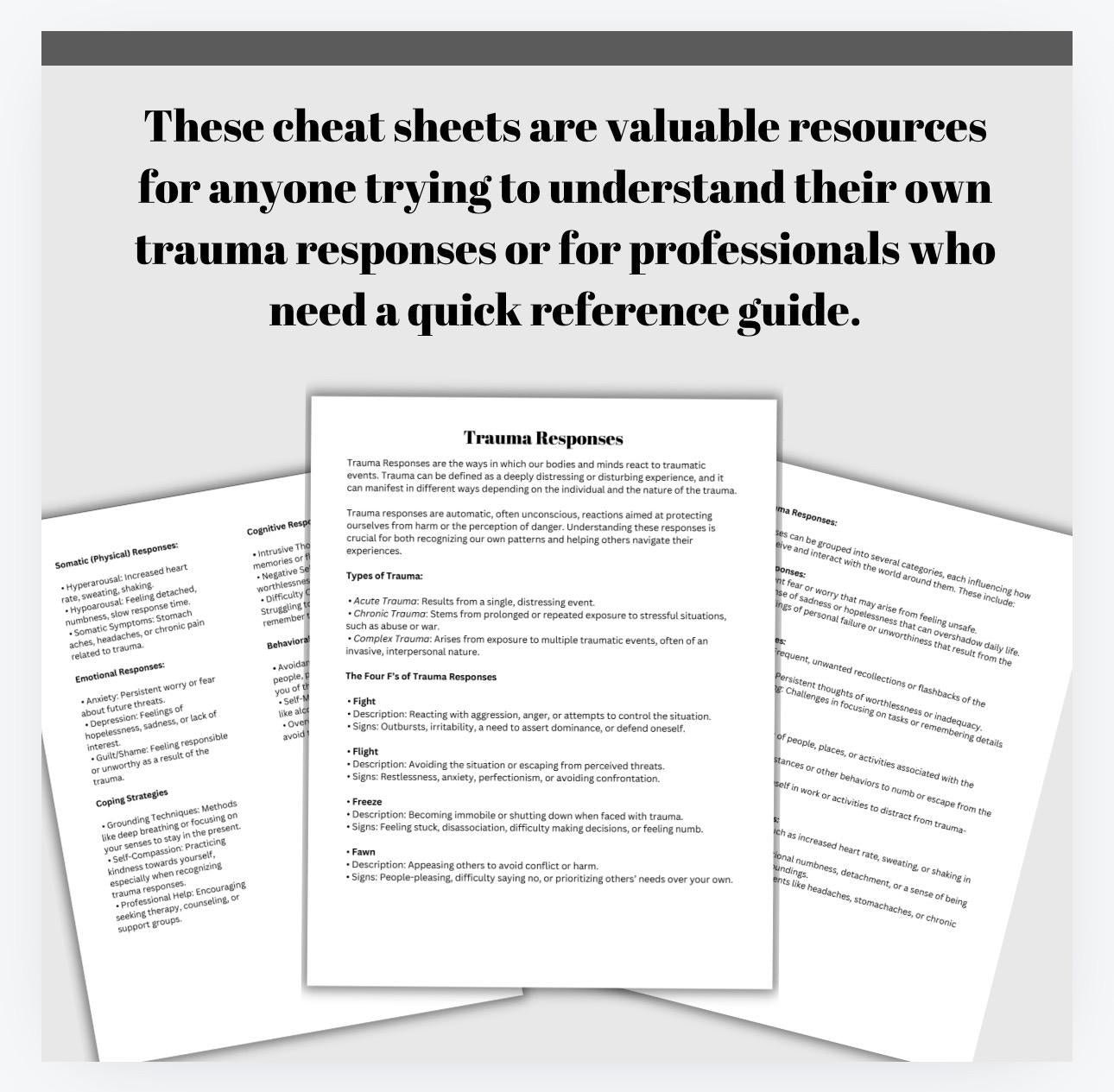 Trauma Responses Cheat Sheets Progress Notes Progress Therapy Tools Clinical Resource