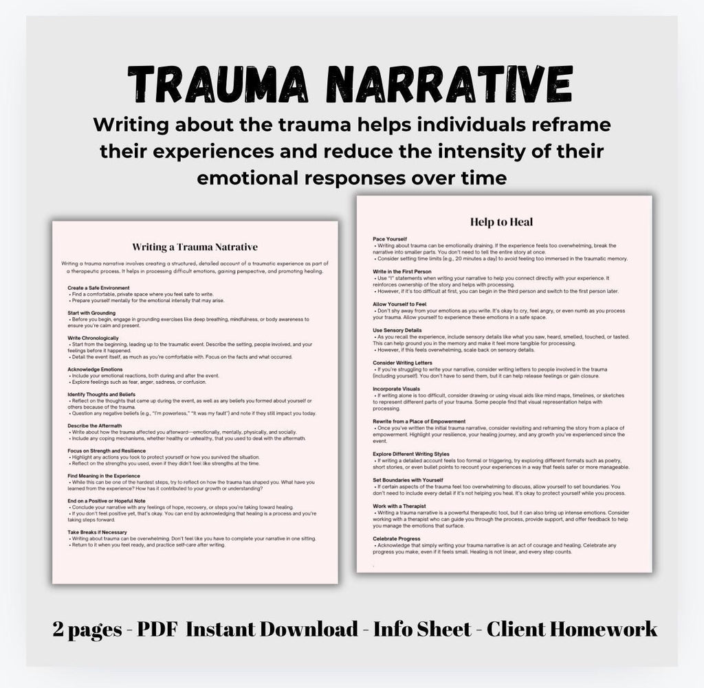 Trauma Narrative Worksheet: Recovery, Resilience & Empowerment (PDF Download)