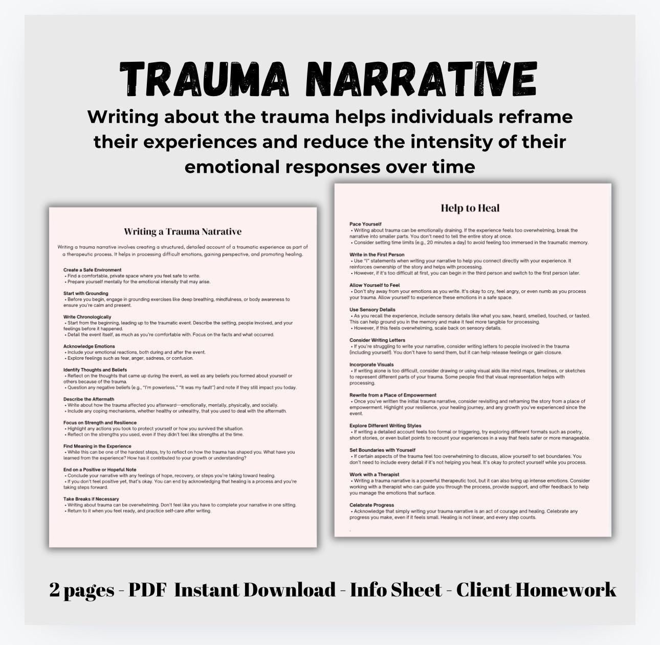 Trauma Narrative Worksheet: Recovery, Resilience & Empowerment (PDF Download)