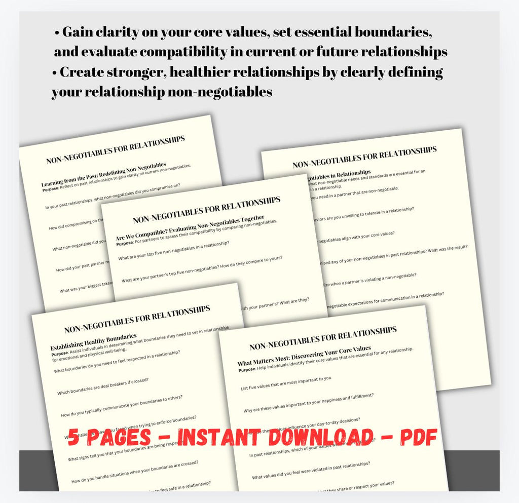 Relationship Non-Negotiables Worksheets, Couples Therapy (PDF Download)