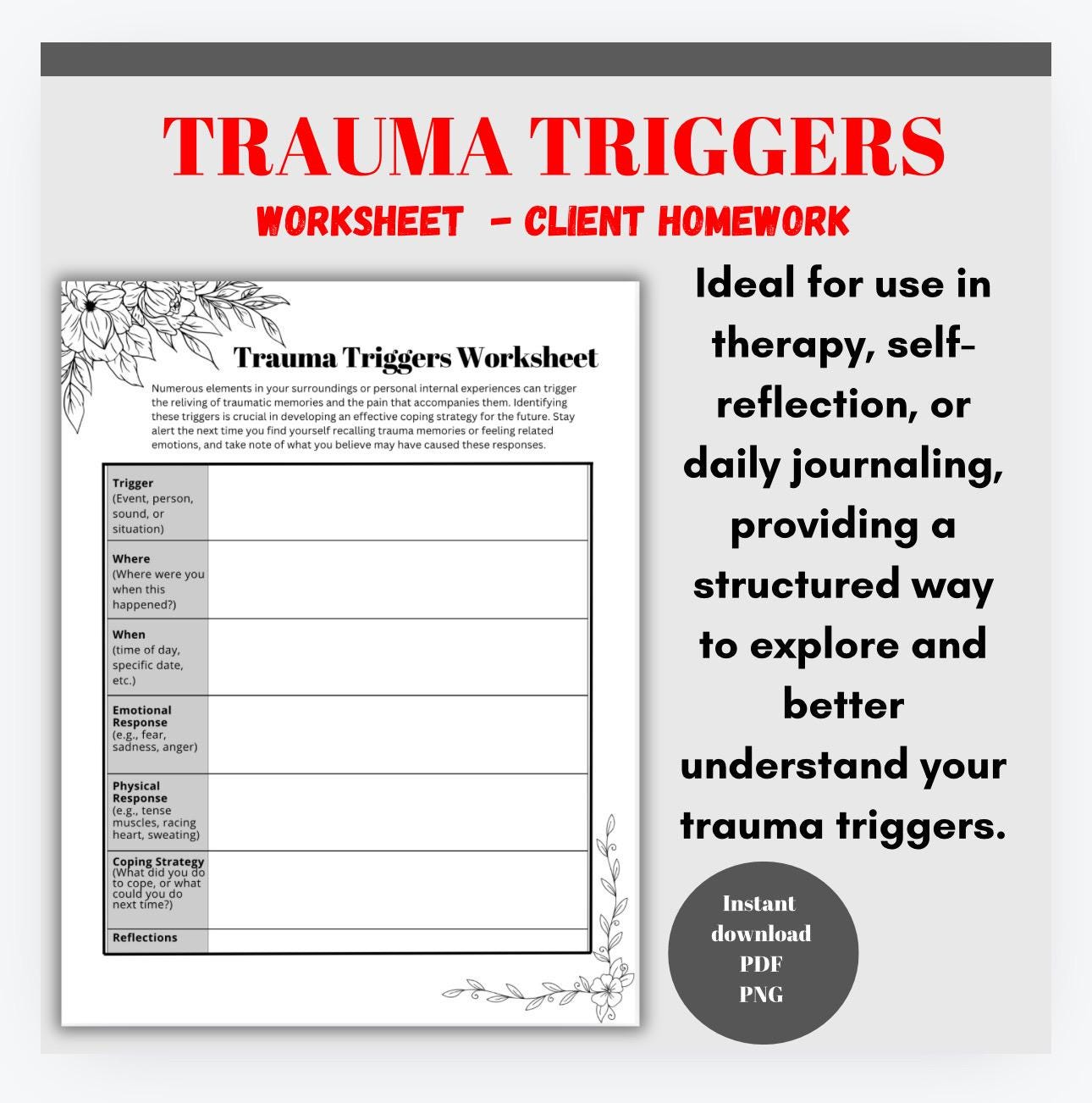 Trauma Triggers Therapy Worksheet Clinical Tools Reference Guide Fight Flight Freeze Fawn Stress Response
