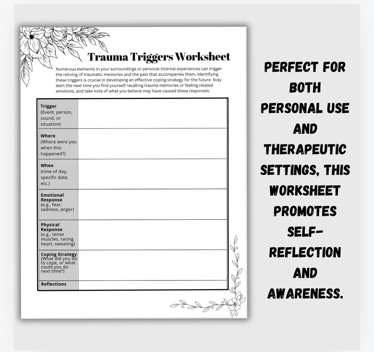 Trauma Triggers Therapy Worksheet Clinical Tools Reference Guide Fight Flight Freeze Fawn Stress Response