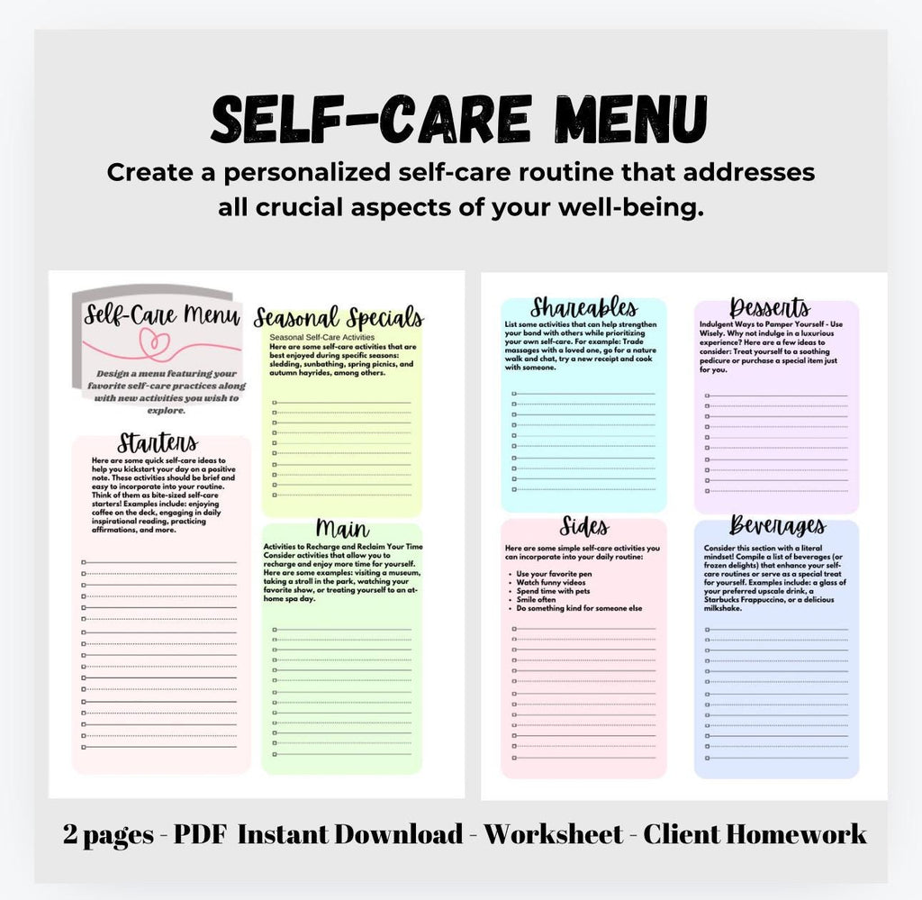 Self Care Menu | Personalized Wellbeing Routine (PDF)