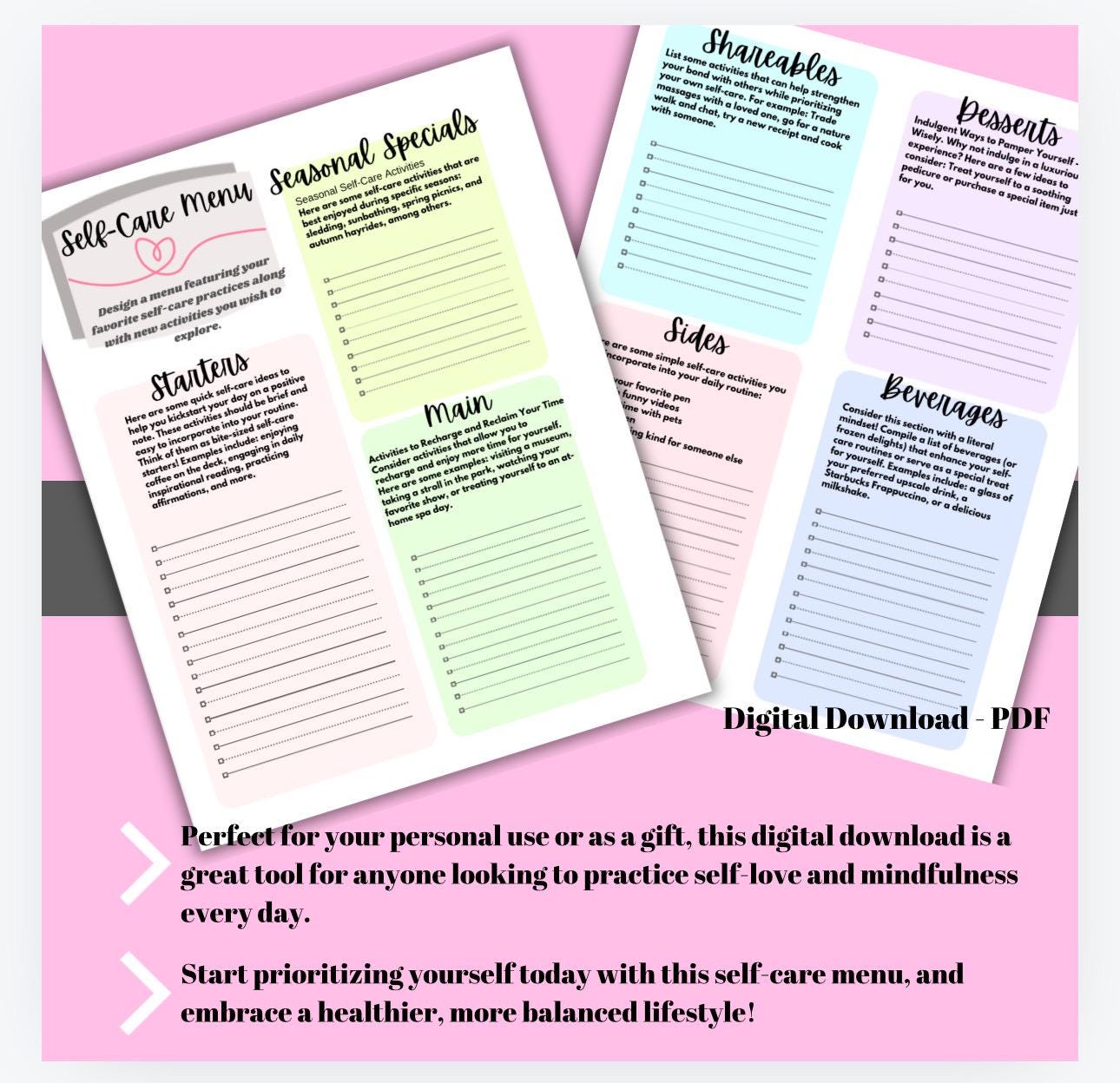 Self Care Menu | Personalized Wellbeing Routine (PDF)