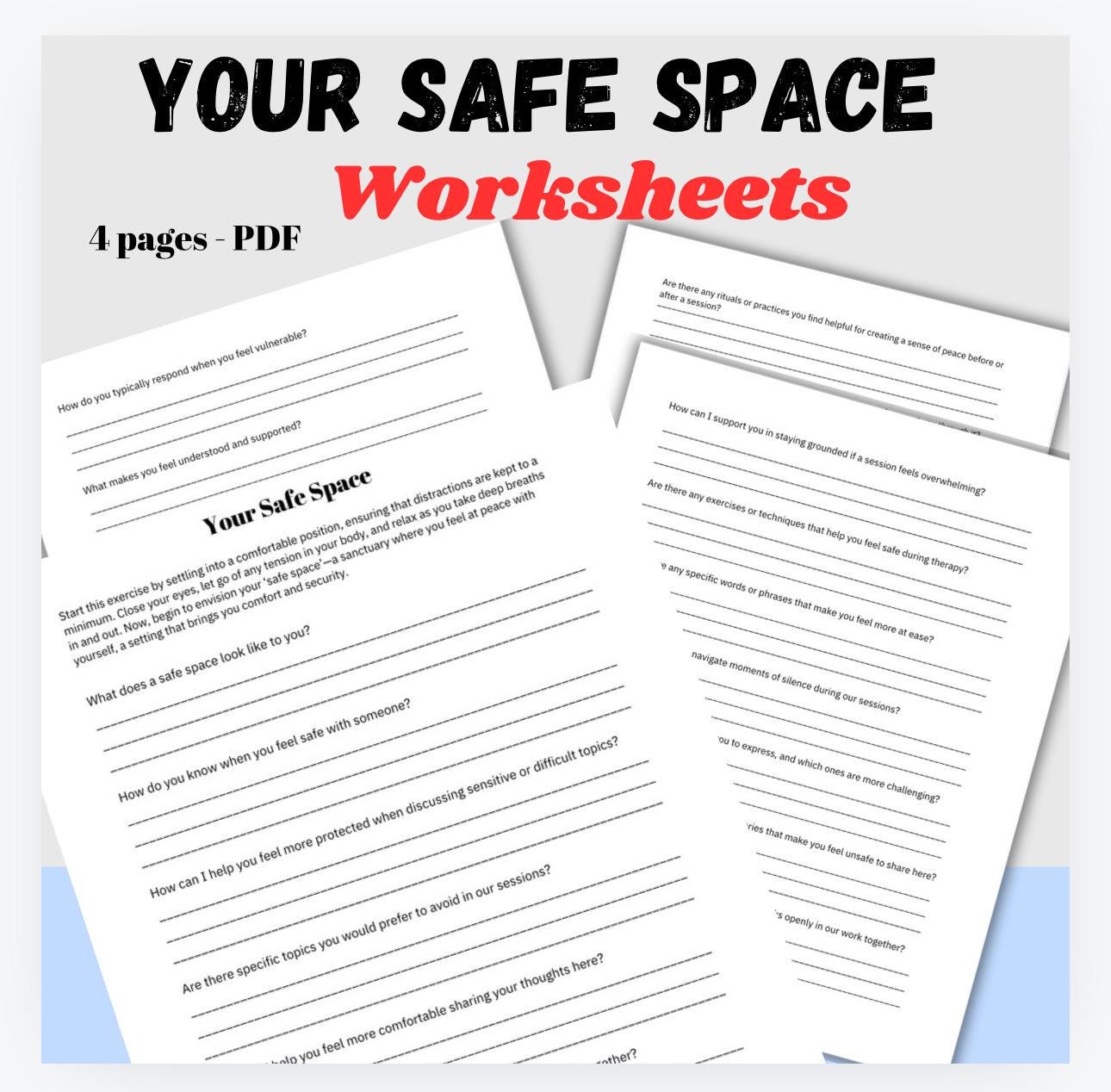 Safe Space Therapy Questions Worksheet (PDF Download)