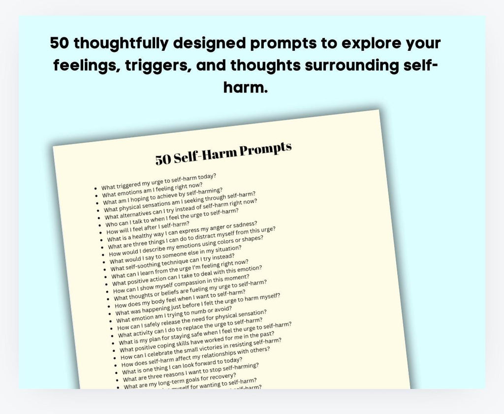 Self-Harm Alternatives Worksheet: 50 Journal Prompts (Therapist Tool)