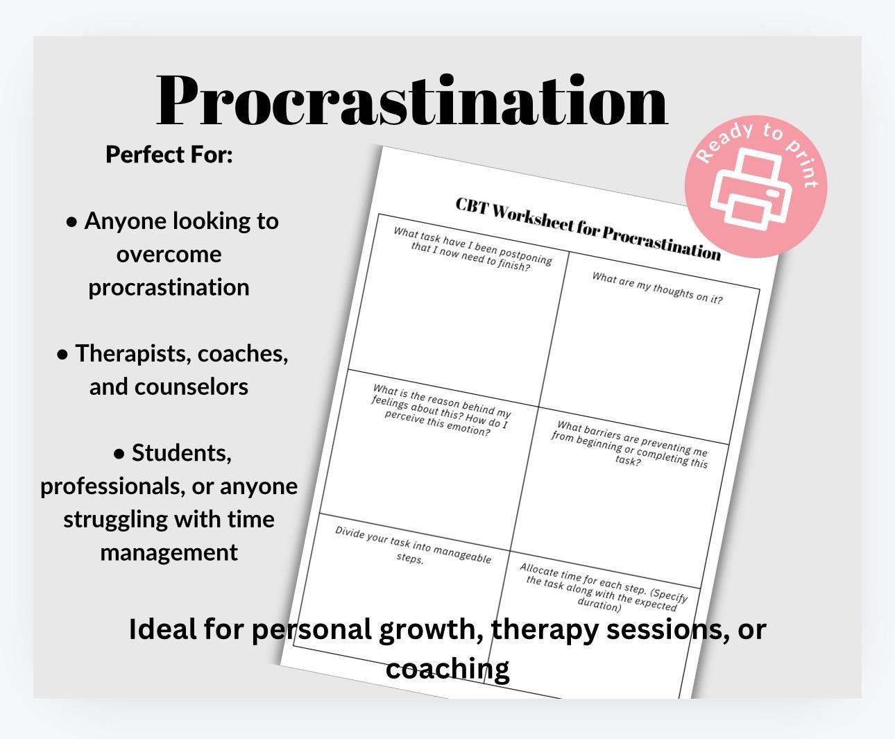 Procrastination Styles Worksheet: CBT Therapy Tool (PDF)
