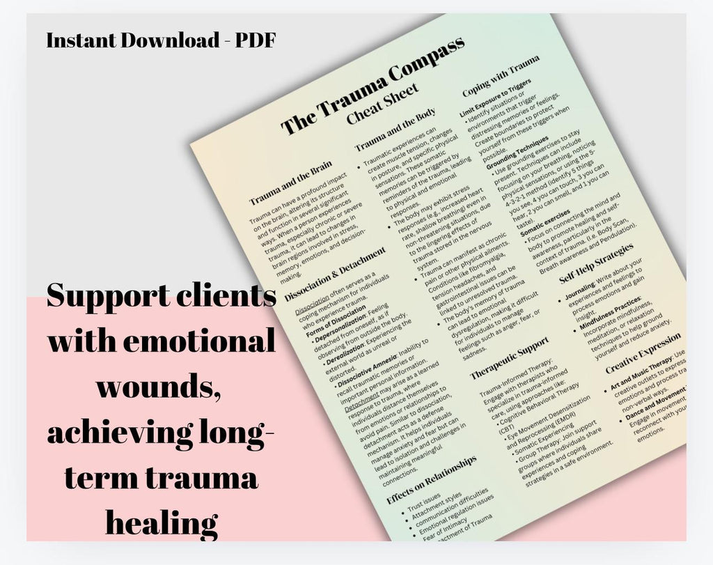 Trauma Cheat Sheet | PTSD Recovery, Therapist Aid (Digital Download)