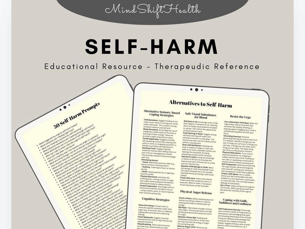 Self-Harm Alternatives Worksheet: 50 Journal Prompts (Therapist Tool)
