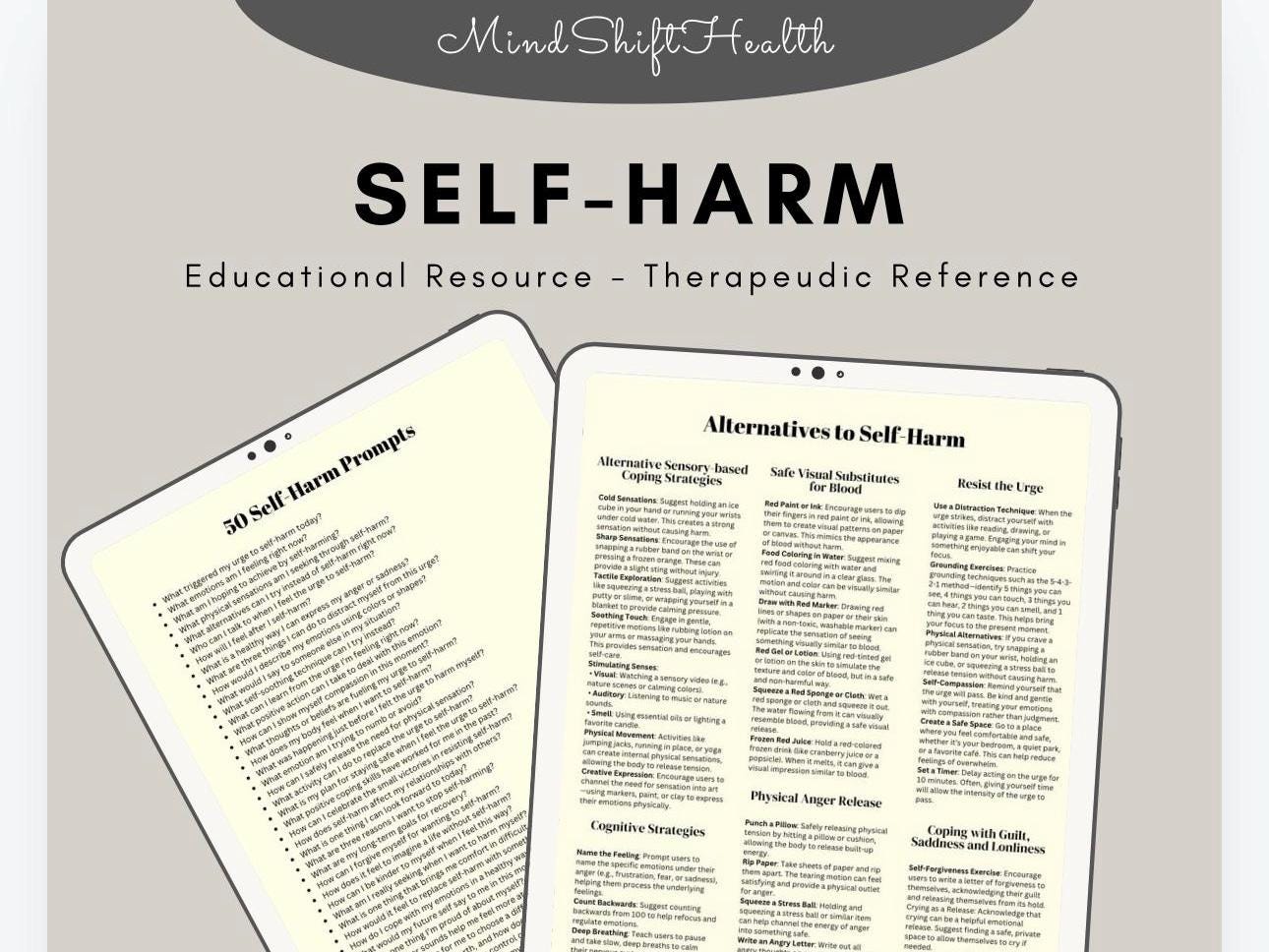 Self-Harm Alternatives Worksheet: 50 Journal Prompts (Therapist Tool)
