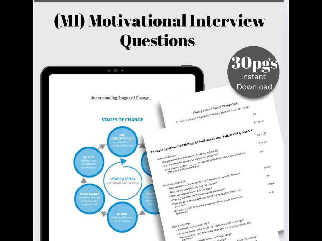 Motivational Interviewing Questions MI for Addiction and Substance Abuse Worksheets Therapist Toolkit Therapy Guide