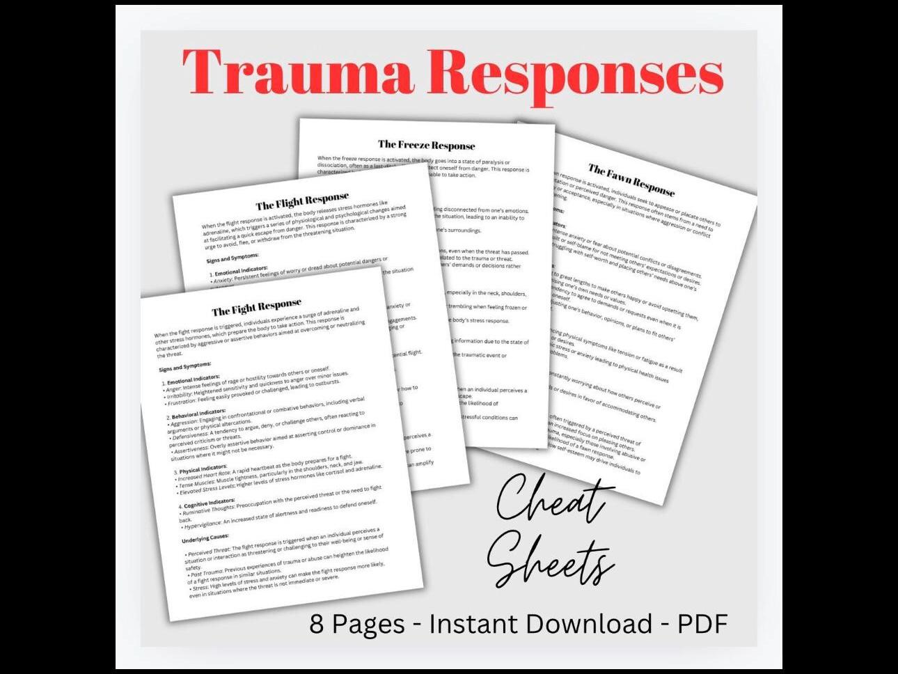 Trauma Responses Cheat Sheets Progress Notes Progress Therapy Tools Clinical Resource