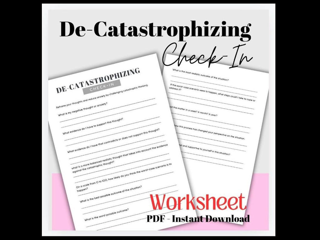 Decatastrophizing Worksheet Catastrophic Thinking CBT Therapist Tool to Reduce Anxiety Negative Thought Patterns PDF