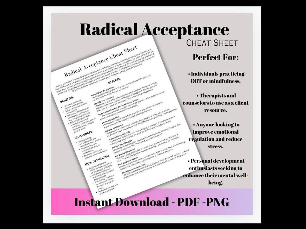 Radical Acceptance Cheat Sheet DBT  Dialectical Behavioral Therapy Coping Strategies Tool