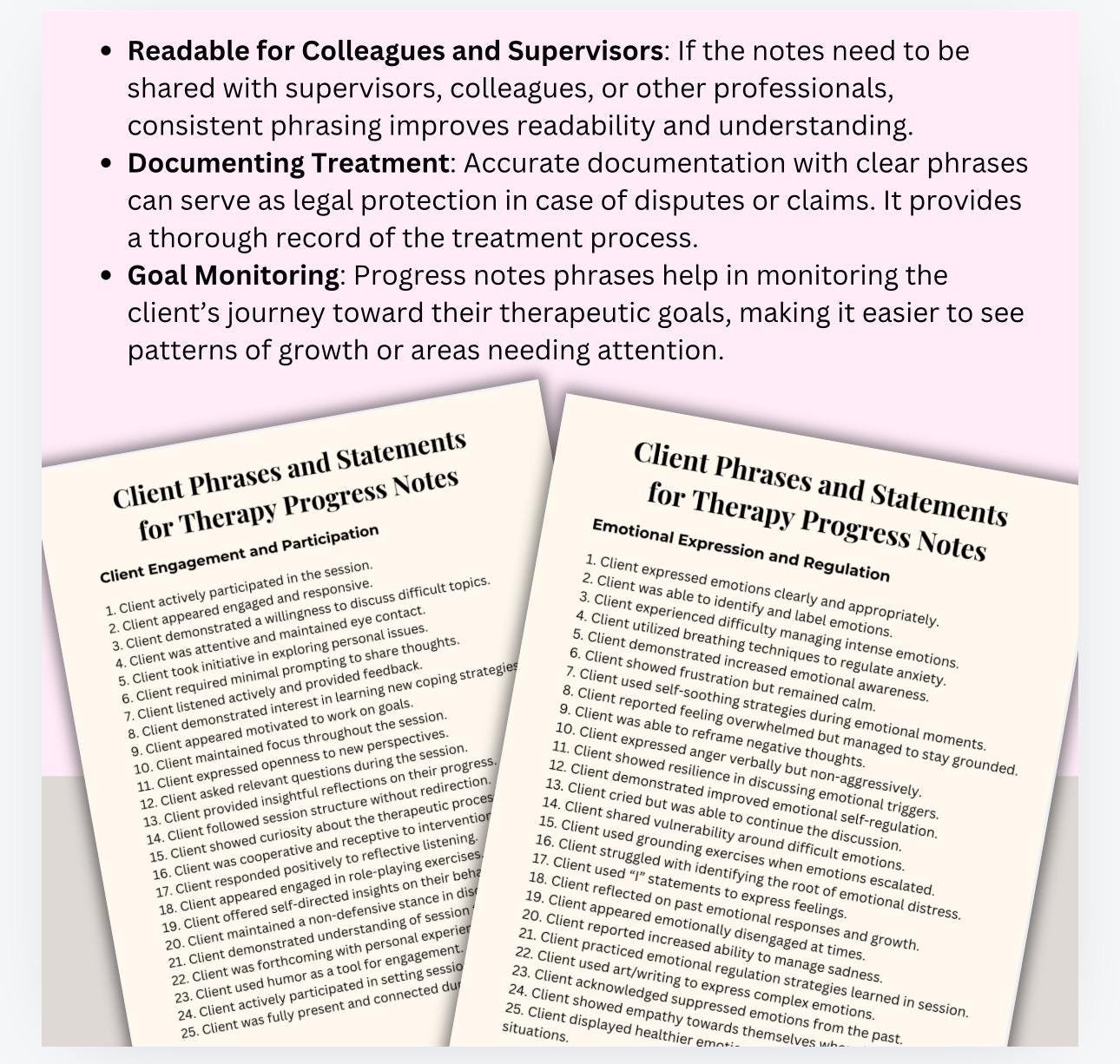 Therapy Progress Notes, Phrases & Statements (PDF Download)