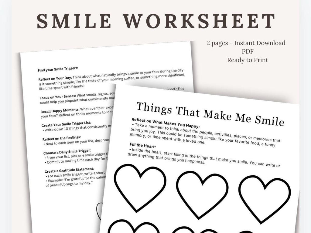 Smile Triggers Worksheet, Therapy Gratitude Printable (Digital Download)