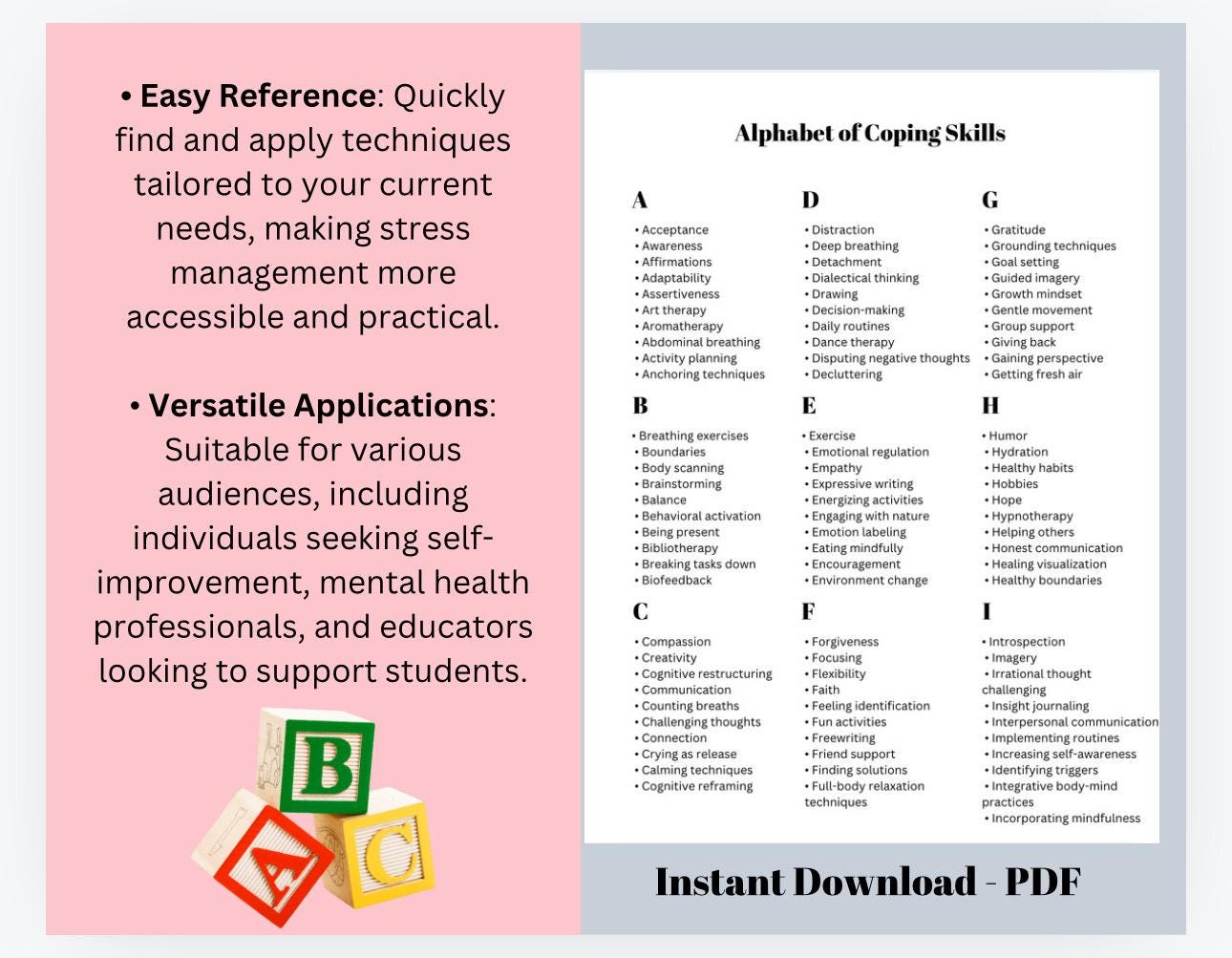 ABC's Coping Skills: Stress & Emotional Regulation Tool (PDF Download)