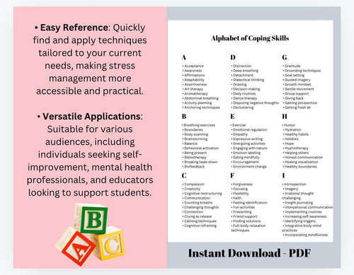 ABC's Coping Skills: Stress & Emotional Regulation Tool (PDF Download)