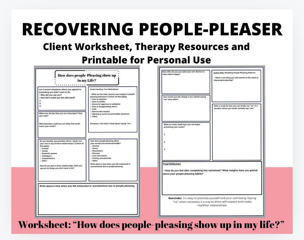 People Pleaser Recovery Printable Therapy Tool Emotional Regulation Therapist Resource Boundaries Exercise