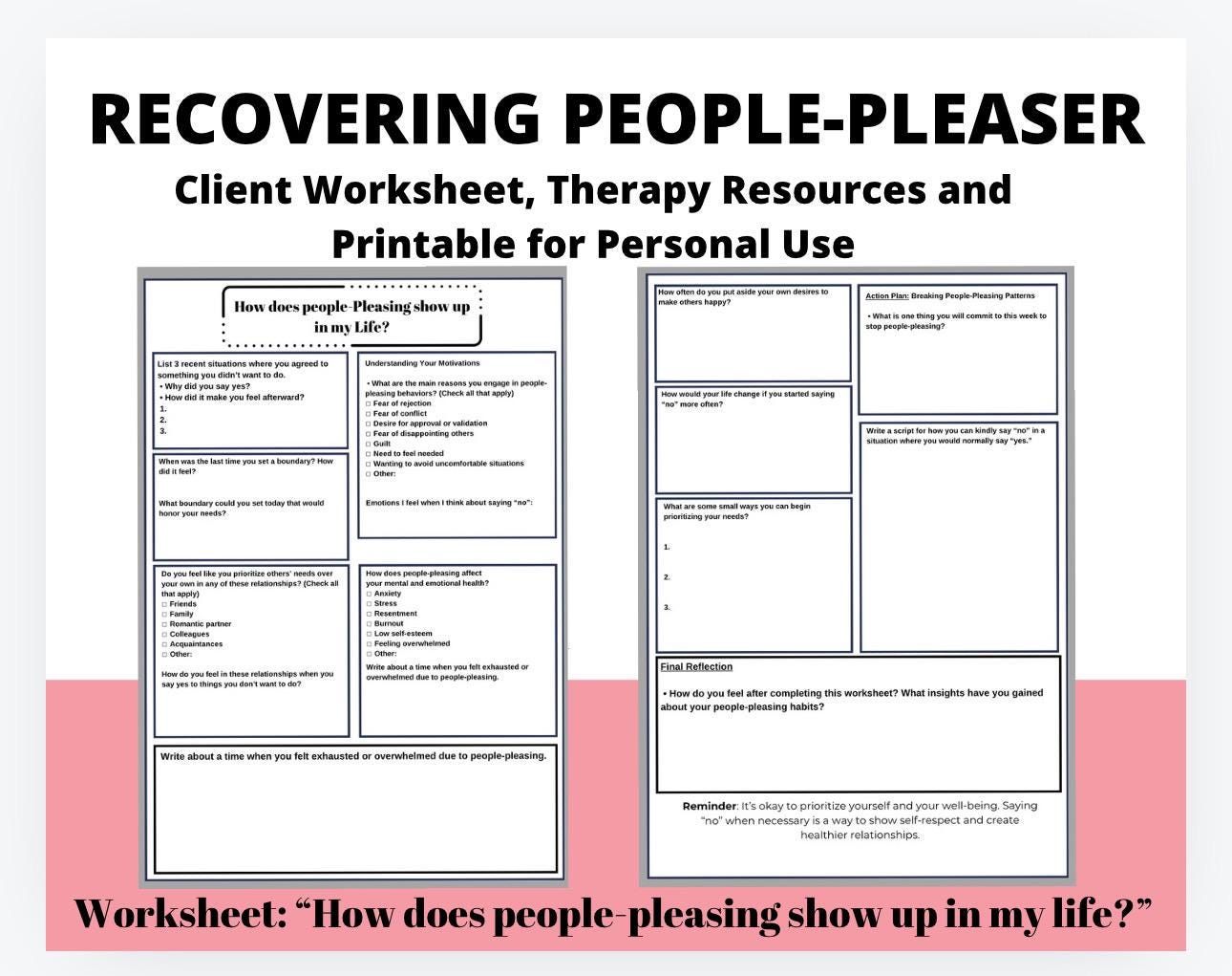 People Pleaser Recovery Printable Therapy Tool Emotional Regulation Therapist Resource Boundaries Exercise