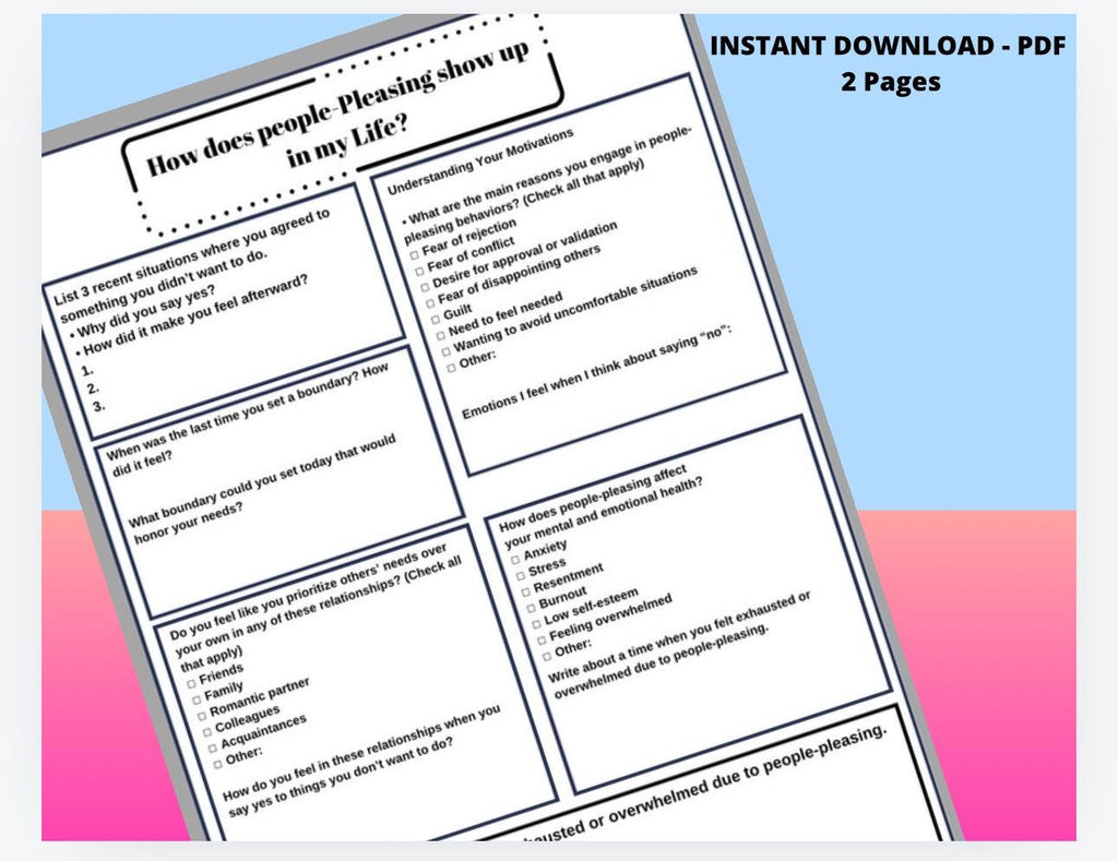 People Pleaser Recovery Printable Therapy Tool Emotional Regulation Therapist Resource Boundaries Exercise