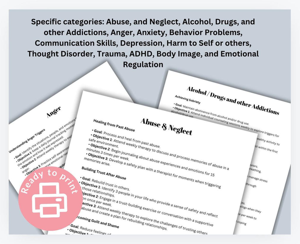 Therapy Goal Setting: Treatment Plans & Objectives (85 Pages) (PDF)
