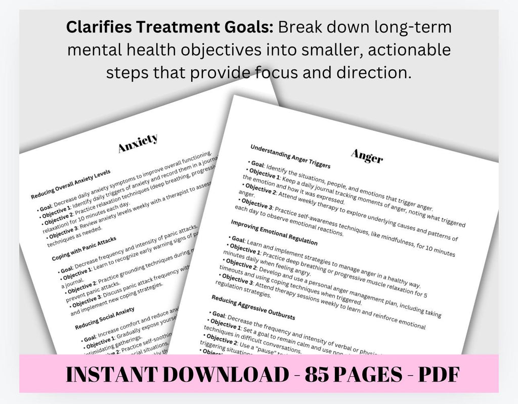 Therapy Goal Setting: Treatment Plans & Objectives (85 Pages) (PDF)