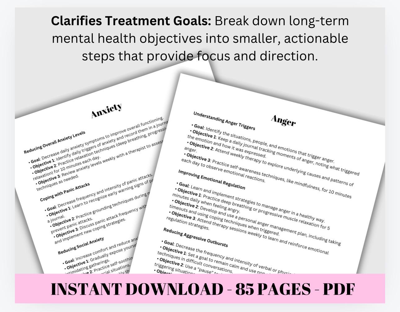 Therapy Goal Setting: Treatment Plans & Objectives (85 Pages) (PDF)
